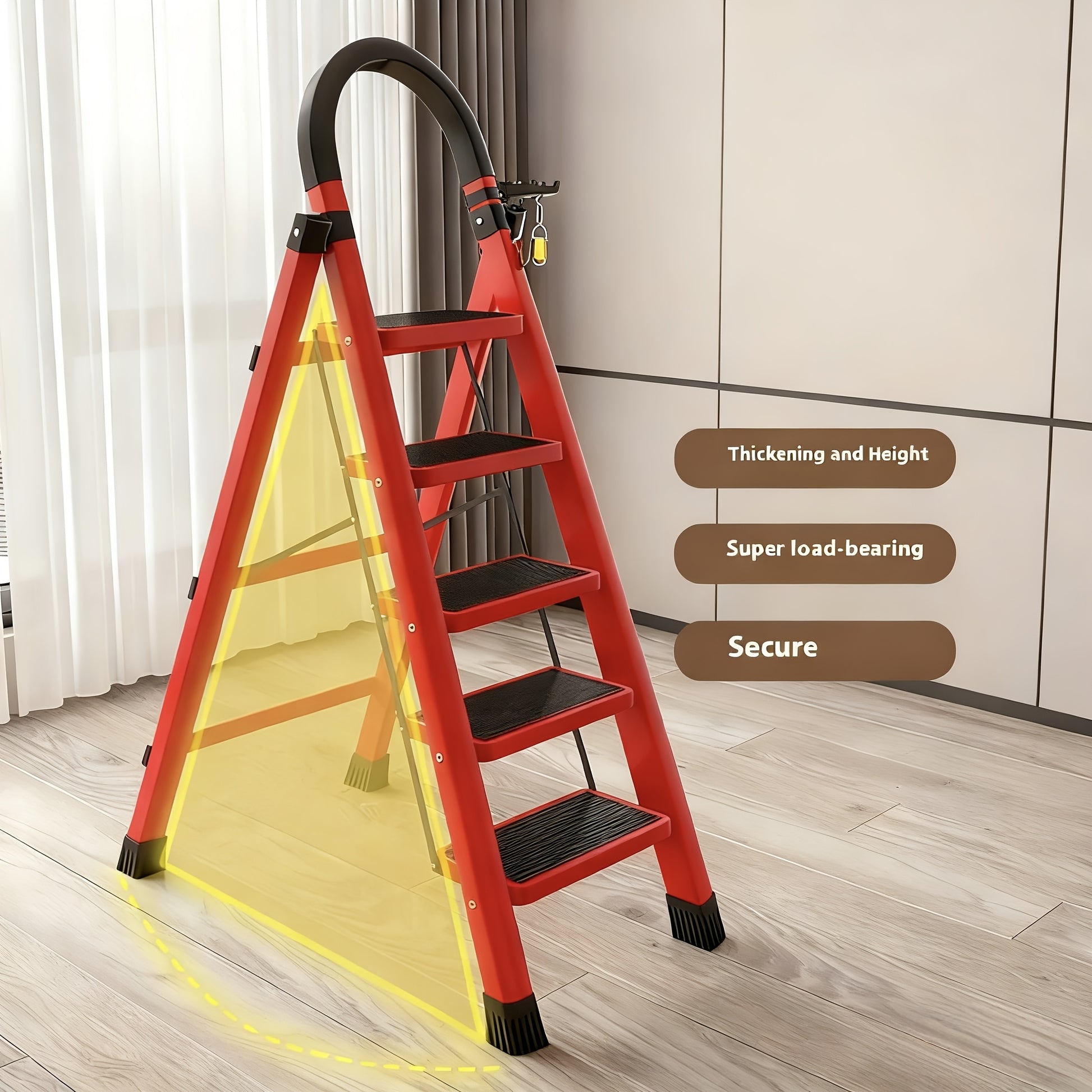 3/4/5-Step Portable Folding Ladder, 500/520/530 Lbs Durable Step Ladder with Wide Anti-Slip Pedal,, Lightweight Steel Step Stool Suitable for Both Household And Industrial Use - Daisan Mart