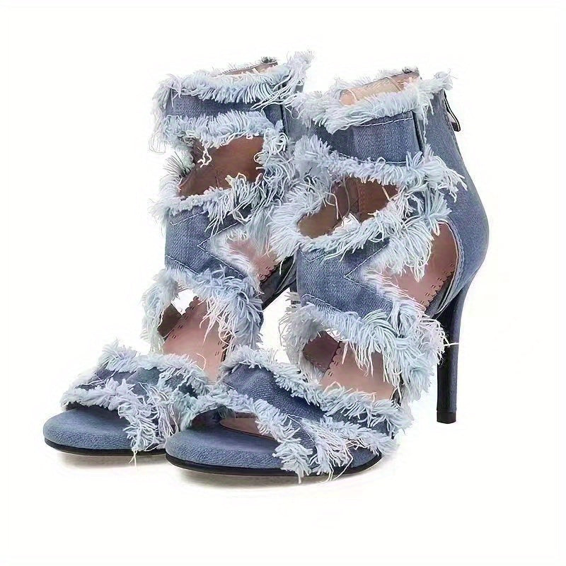 Feminine Fashion Open Toe Denim High Heels