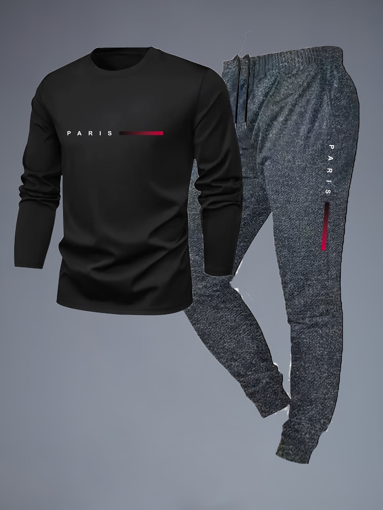PARIS Men's Tracksuit - Red Shirt &amp; Black Jogger Pants