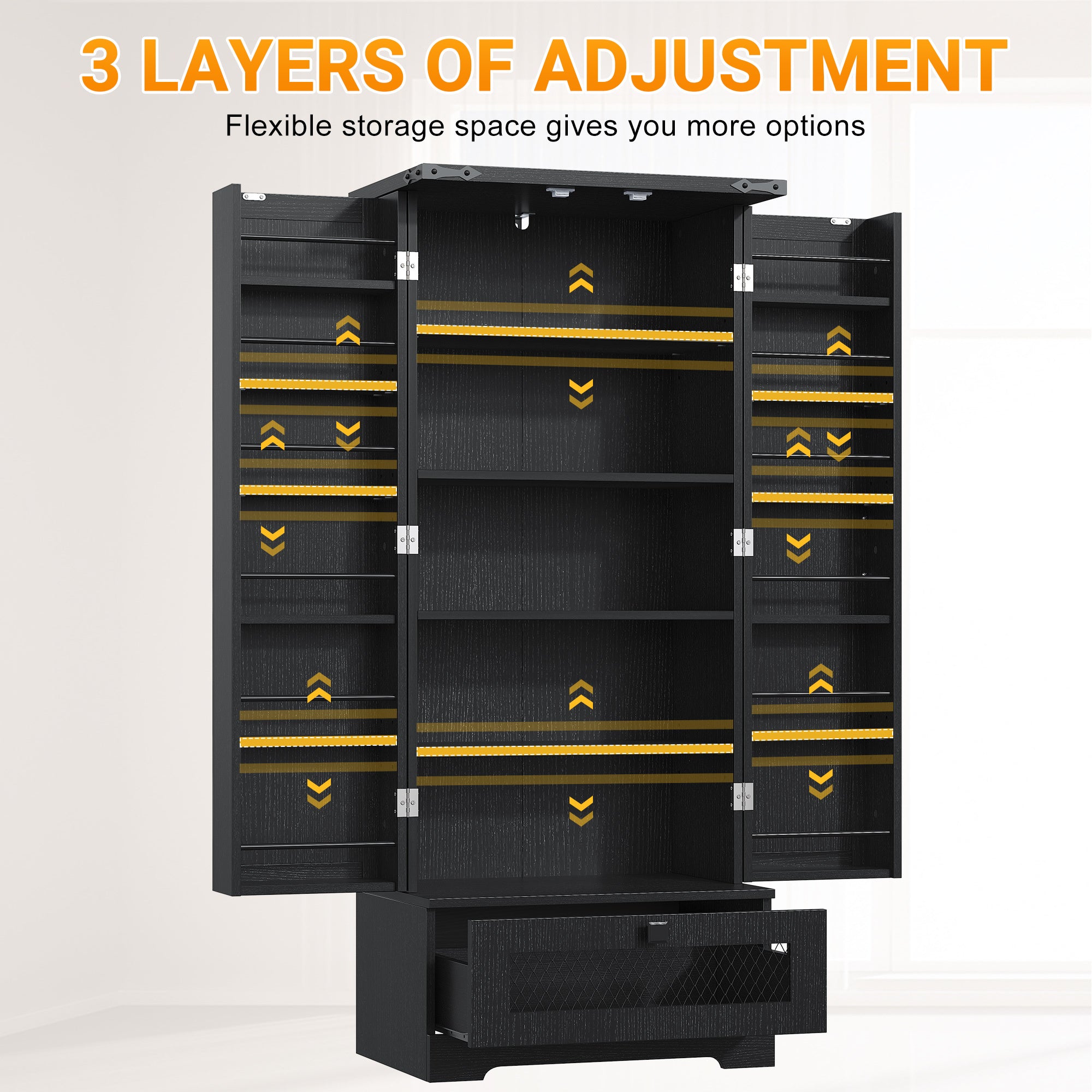 Multi-Function Kitchen Cabinet 55 With Drawers &amp; Adjustable Shelves