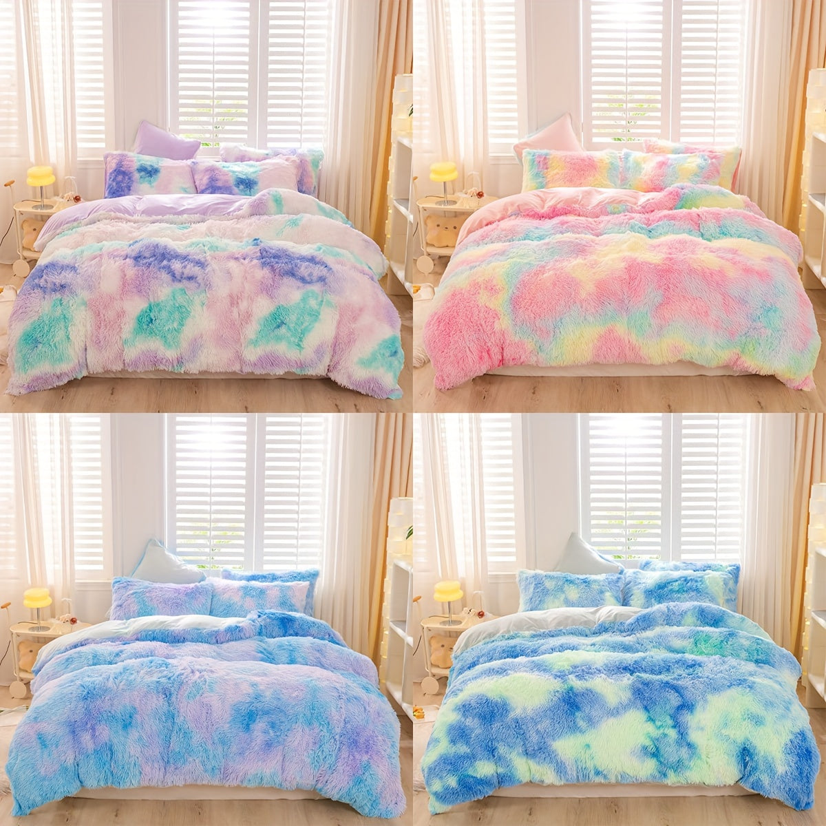 3pcs Y2K Tie Dye Plush Duvet Cover Set ( 1 Duvet Cover + 2 Pillowcase), Soft &amp; Warm Bedding Set