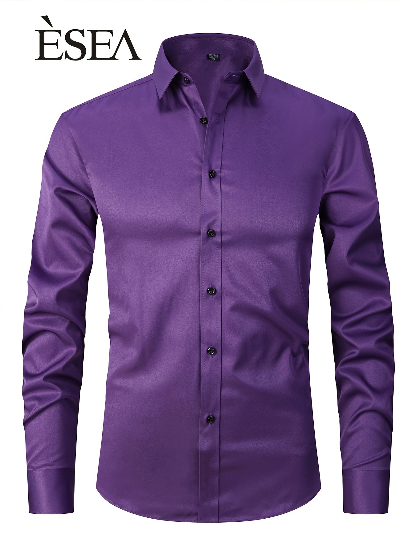 男士修身彈性正裝襯衫，輕薄商務翻領長袖襯衫，男士商務襯衫抗皺耐用純色正裝長袖襯衫，帶紐帶和口袋，適合工作、通勤、約會