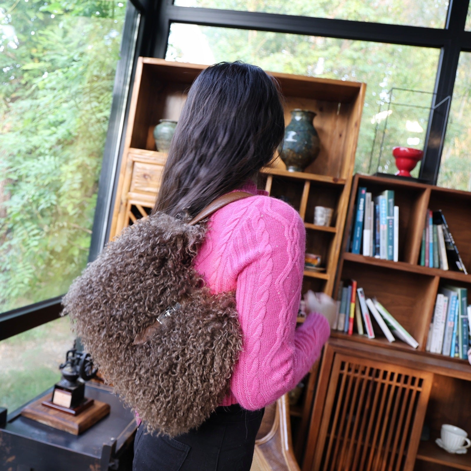 Women's Faux Wool Handbag - Soft &amp; Elegant Crossbody Bag