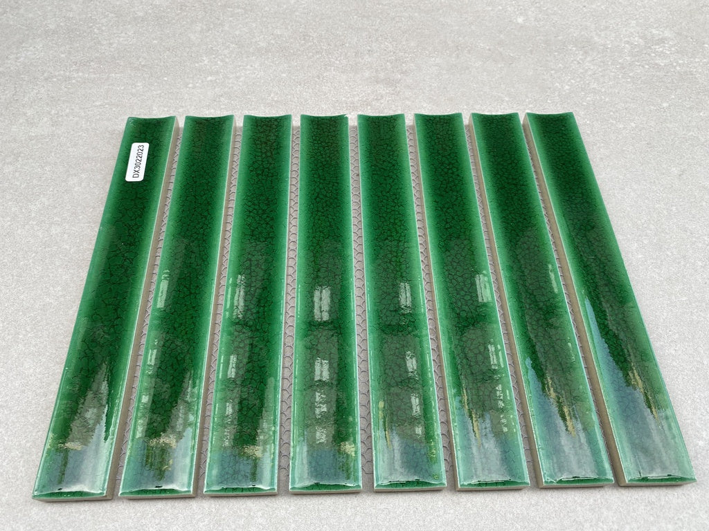 Green Cracked Glaze Ceramic Mosaic Tile Chip 30x220mm DX3022024