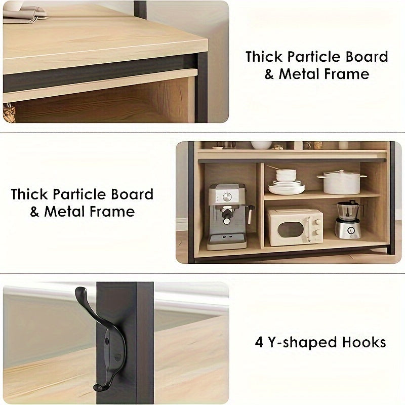 42 Multi-Function Kitchen Island with Sliding Door and 3-Tier Shelves