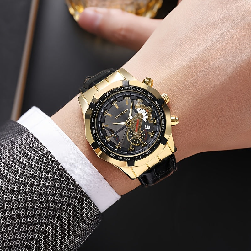 Luxury Large Face PU Leather Strap Men's Sports Watch