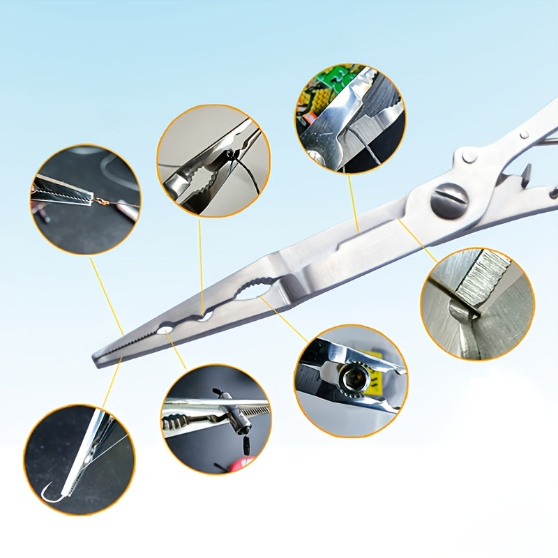 Saltwater Resistant Fishing Pliers with Split Ring Hook Removers, Lanyard & Sheath - Essential Fishing Gear Accessories for Easy Tackle Management - Stainless Steel - For Anglers - Ideal for Saltwater & Freshwater Fishing - G