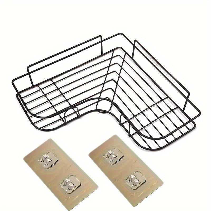 [Cast Iron Shower Shelf] 1pc Cast Iron Corner Shower Shelf - No-Drill Wall Mounted Black Wire Mesh Bathroom Storage Rack for Easy Access & Organization, Perfect for Shampoo, Conditioner, and Soap, Bathroom Storage Solution | - Daisan Mart