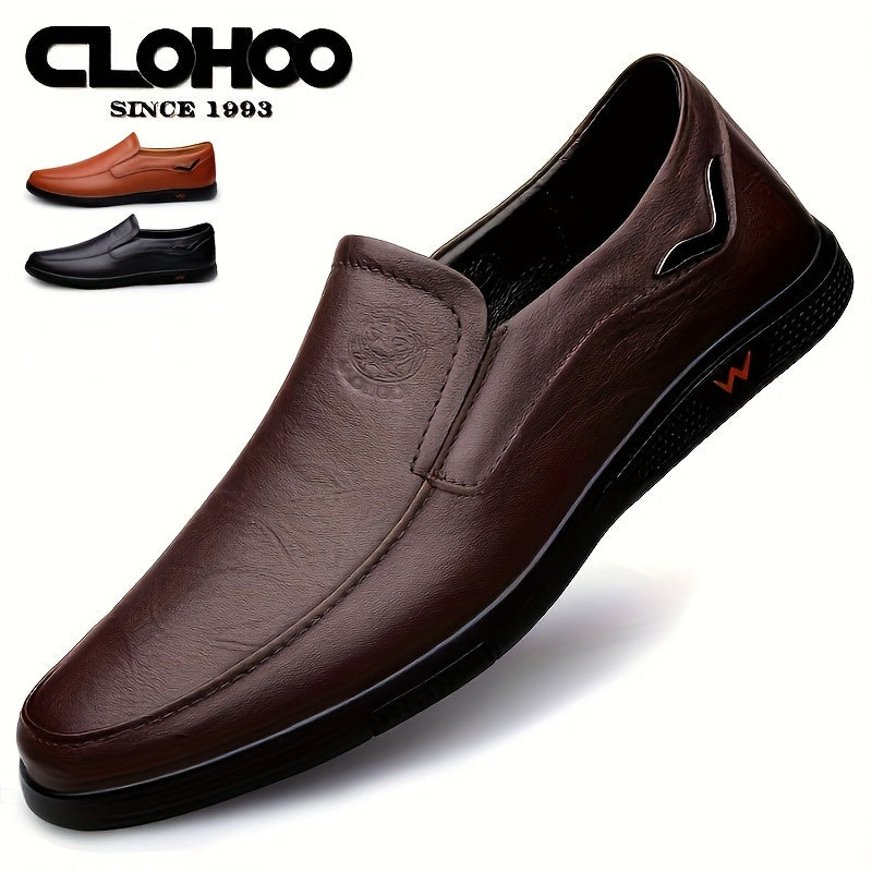 CLOHOO Men's Loafers, Elegant Cowhide, Anti-Slip