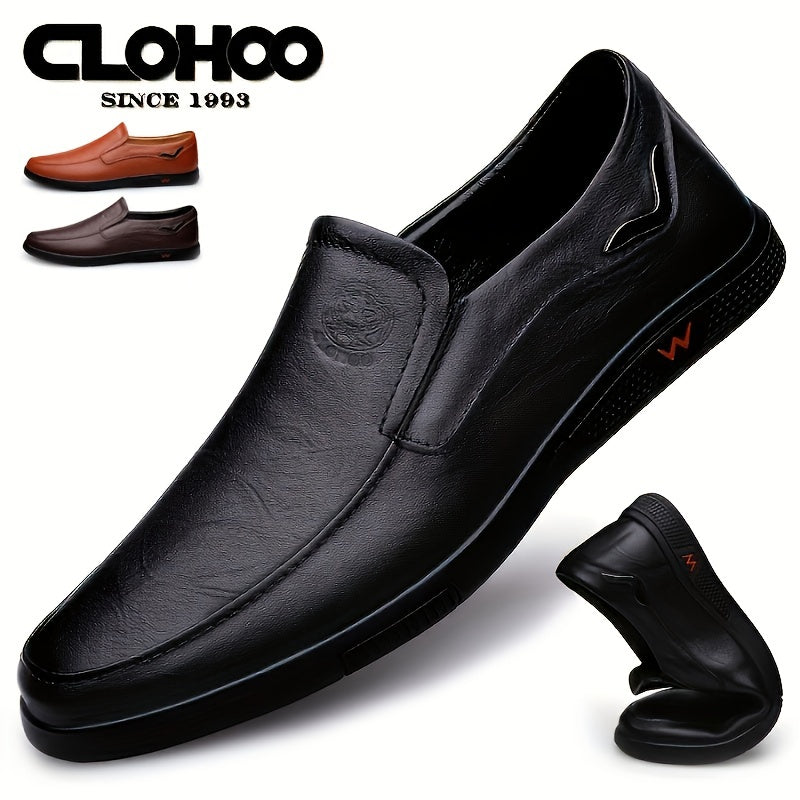 CLOHOO Men's Loafers, Elegant Cowhide, Anti-Slip