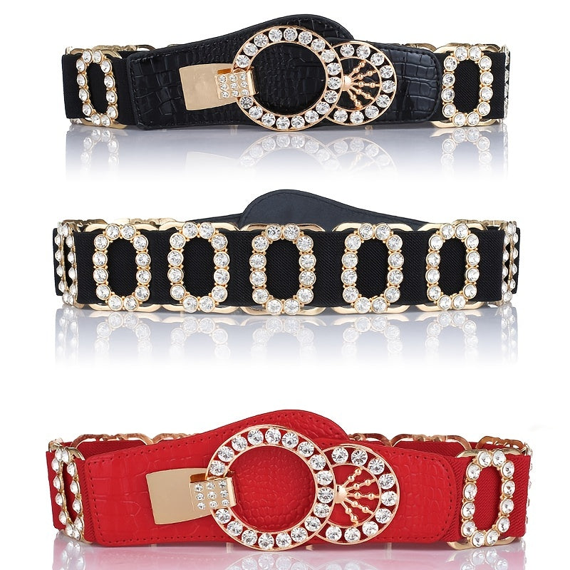 Women's Elastic Belt with Rhinestones, Luxurious Fashion