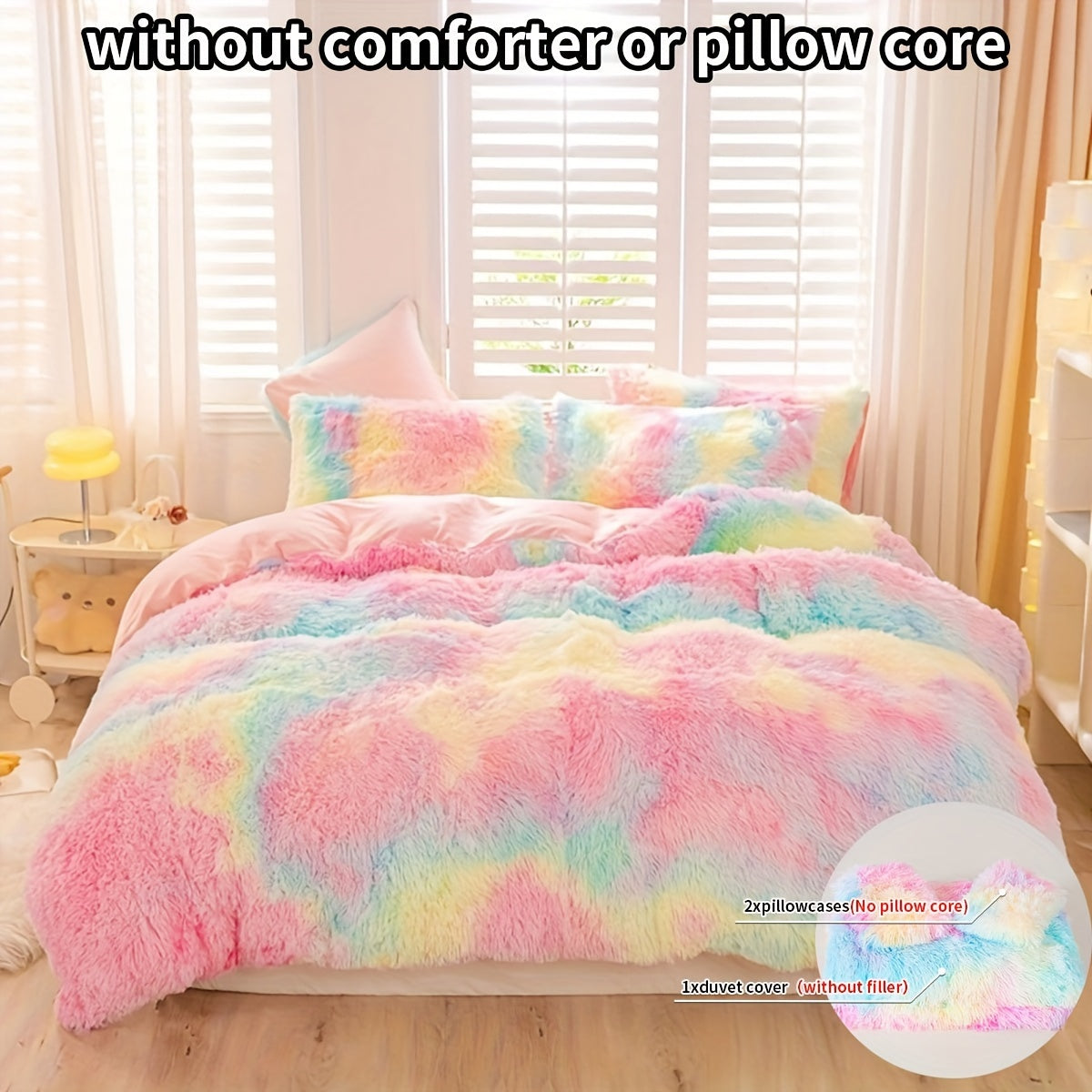 3pcs Y2K Tie Dye Plush Duvet Cover Set ( 1 Duvet Cover + 2 Pillowcase), Soft &amp; Warm Bedding Set