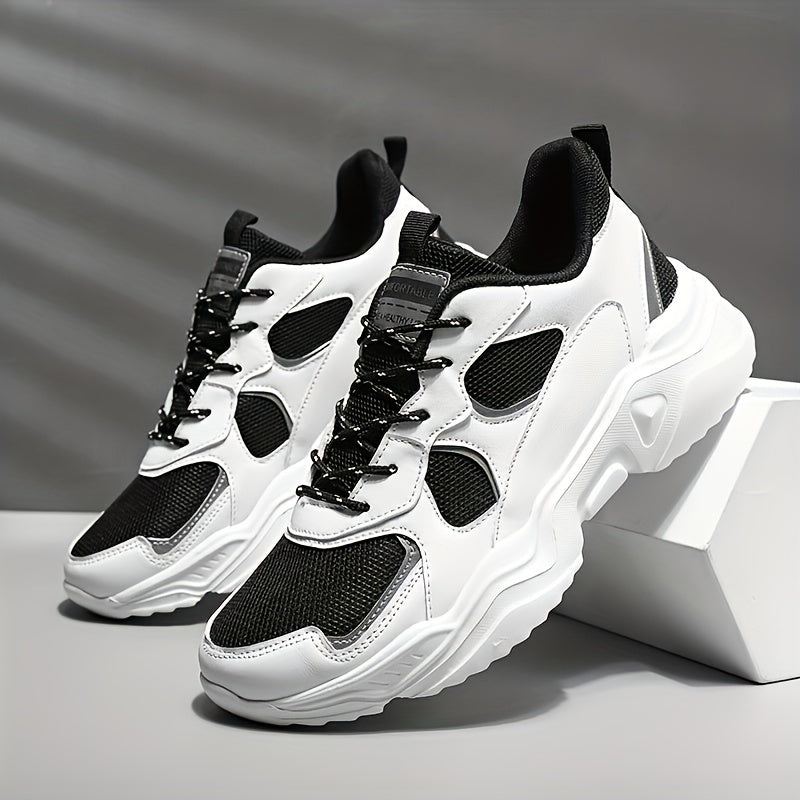 [Breathable Sneakers] Chunky Breathable Mesh Sneakers | Men's White &amp; Teal Casual Sneakers with EVA Sole, Lace-Up Design for All Seasons