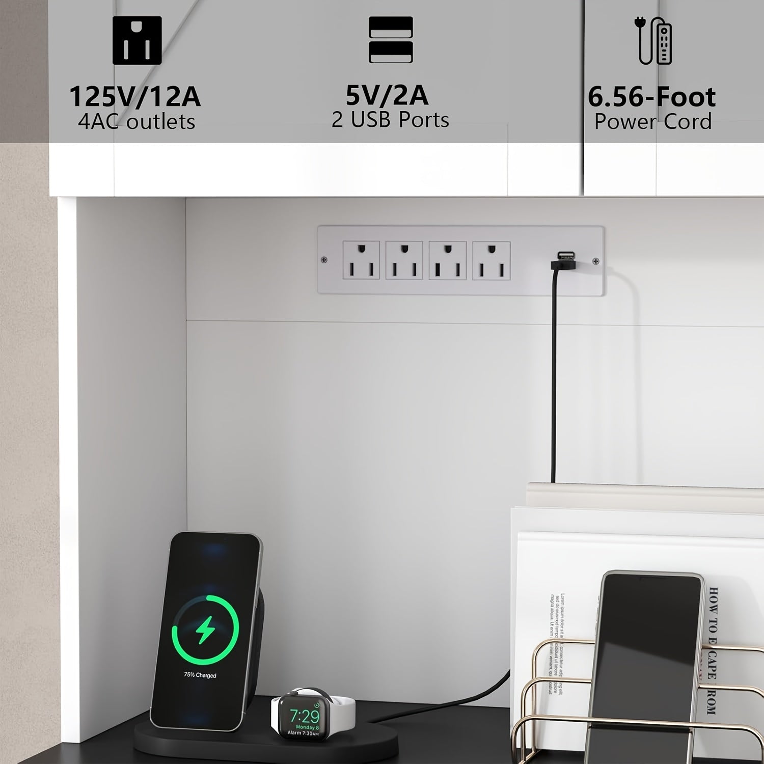 Rustic Wood Kitchen Cabinet 6 Doors, 4 Shelves, With Outlet 71 inch