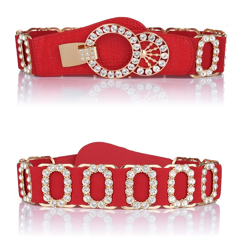 Women's Elastic Belt with Rhinestones, Luxurious Fashion