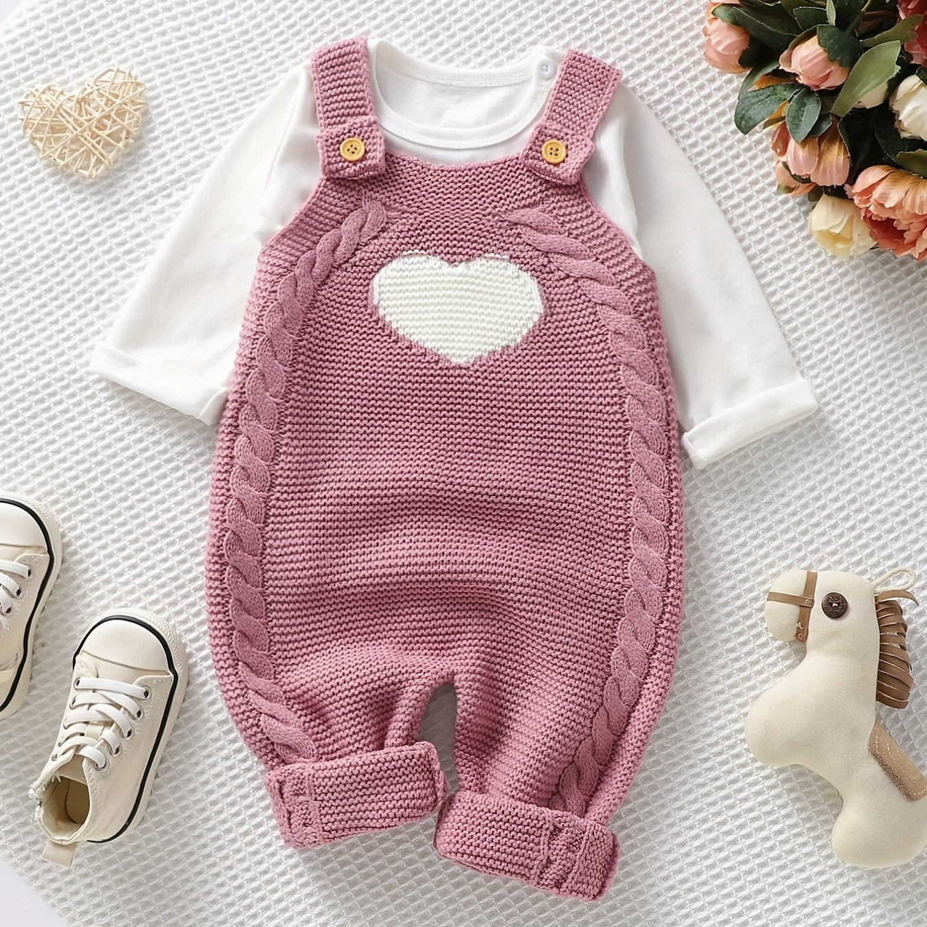 Baby Clothing Girl Baby Bodysuit Baby Love Jacquard Boys Knitted Bodysuit, Suitable For Indoor And Outdoor Wear