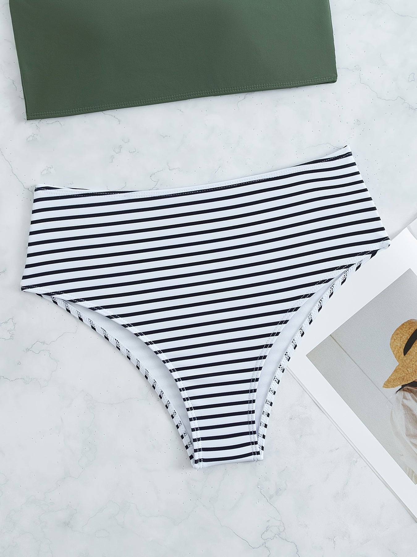 Black and White Striped Bikini &amp; Moss Green Tube Top