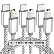 USB-C to Lightning Cable 1/2/3/4-Pack, 6ft Nylon Braided C-Type Fast Charging Cable for iPhone Charger, Compatible with iPhone 14/13/12/11 Pro Max in Gray and White