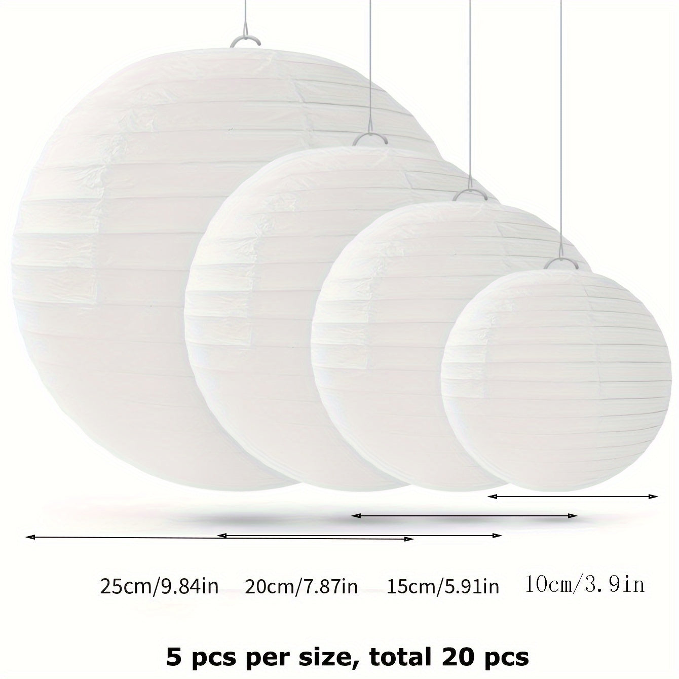 [20pcs Paper Lanterns] 20pcs White Paper Lanterns, Paper Pendant Lampshade | 10cm 15cm 20cm 25cm (5pcs Each), Painted Folded White Graffiti Paper Lamp Decoration, 2024 New Year Celebration