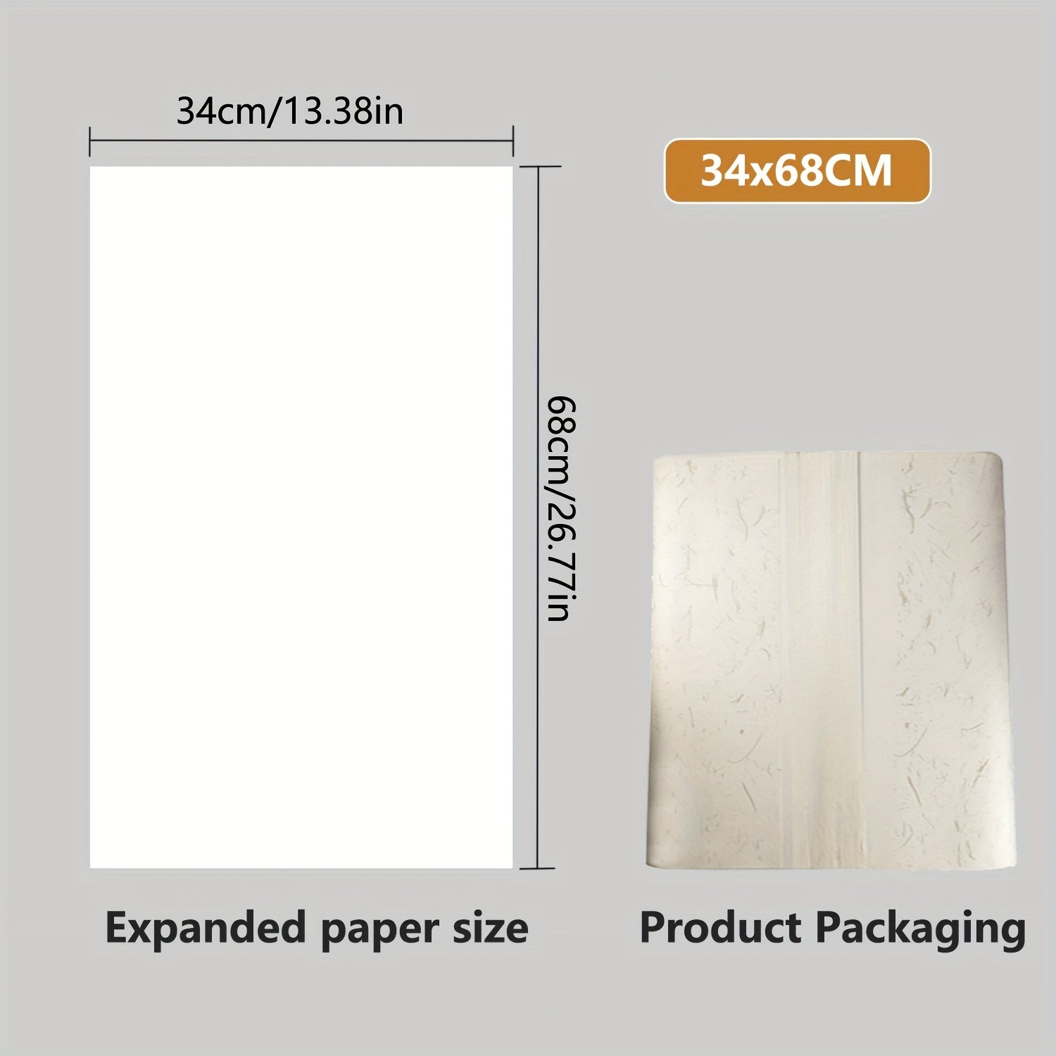 50張書法繪畫宣紙，尺寸分別為34x138厘米和34x69厘米，半熟宣紙，傳統手工藝製作，適用於中國書法和自由繪畫藝術創作。
