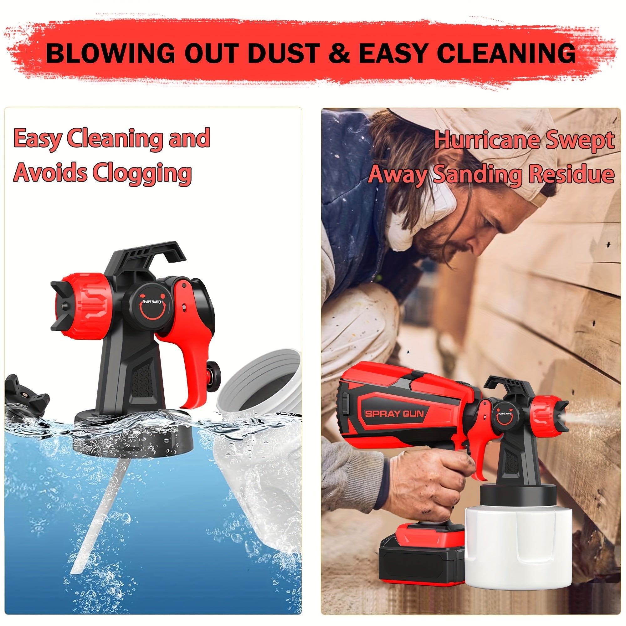 High Pressure Electric Airless HVLP Paint Sprayer with 2 Rechargeable Batteries, 33.81oz Container, Easy to Clean for House Painting Furniture Cabinets Walls Doors Car Repair DIY