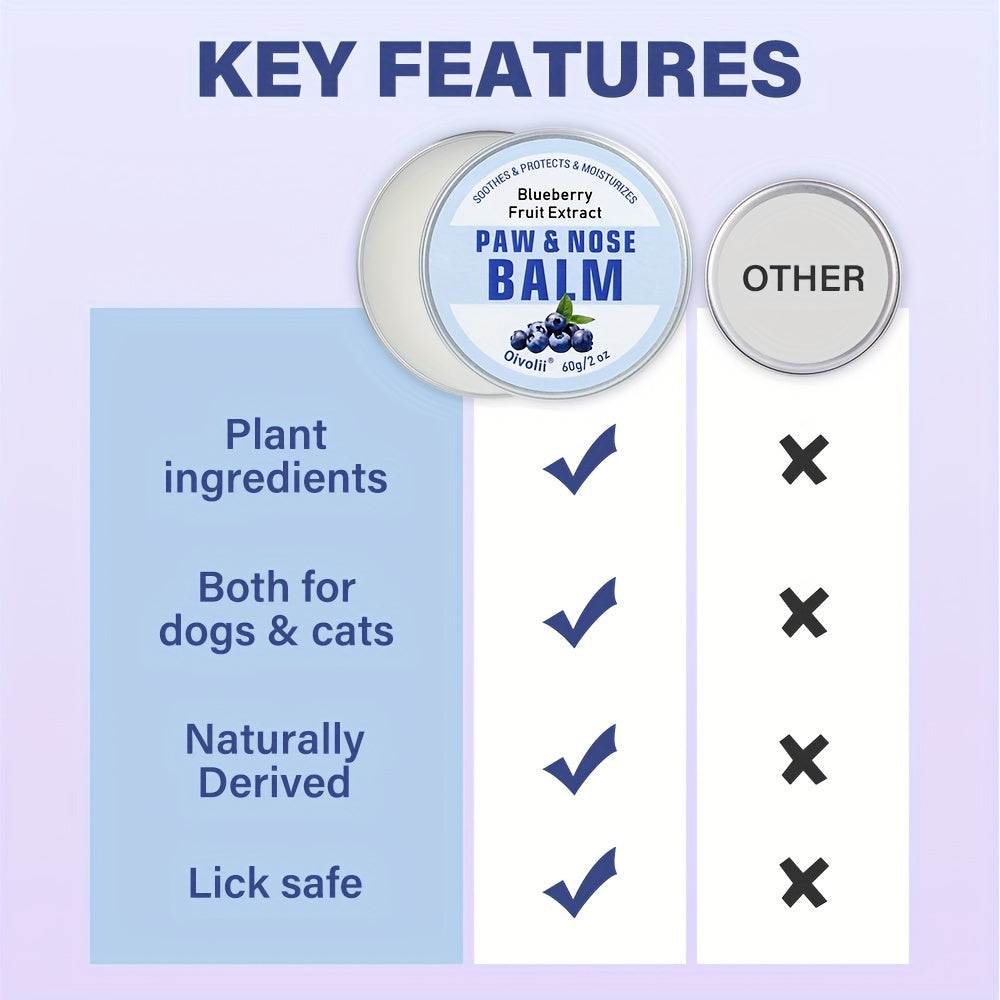 Natural Dog Paw Balm With Blueberry - Protects Paws From Hot Pavement, Wax For Dry Paws & Nose, Canine Paw Moisturizer For Cracked Paws, Cream Butter With Blueberry Scent For Cats & Dogs, Paw Protectors (2 OZ)