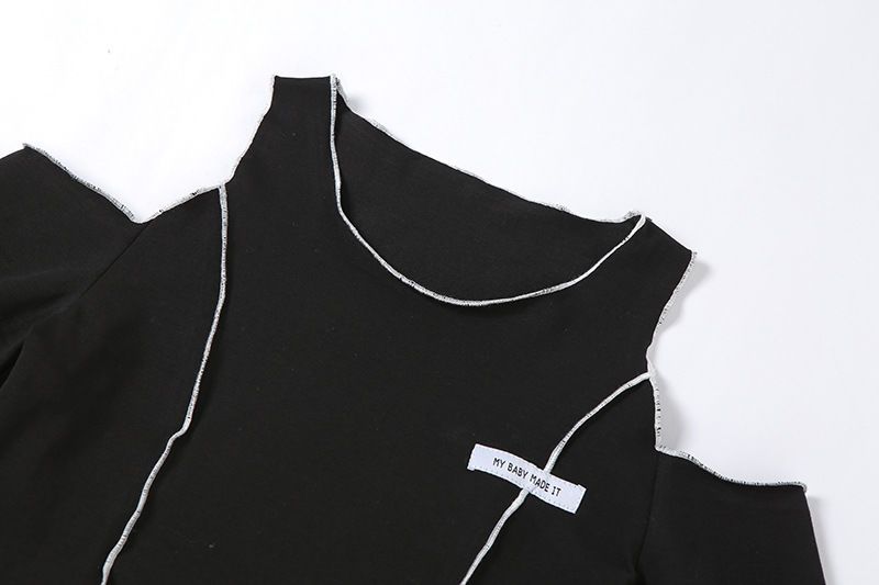 Off Shoulder Hollow Crew Neck T-shirt, Casual Loose Long Sleeve Fashion Summer Slim Bottoming T-Shirts Tops, Women's Clothing - Daisan Mart
