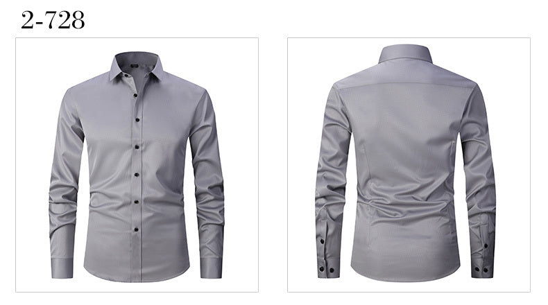 男士修身彈性正裝襯衫，輕薄商務翻領長袖襯衫，男士商務襯衫抗皺耐用純色正裝長袖襯衫，帶紐帶和口袋，適合工作、通勤、約會