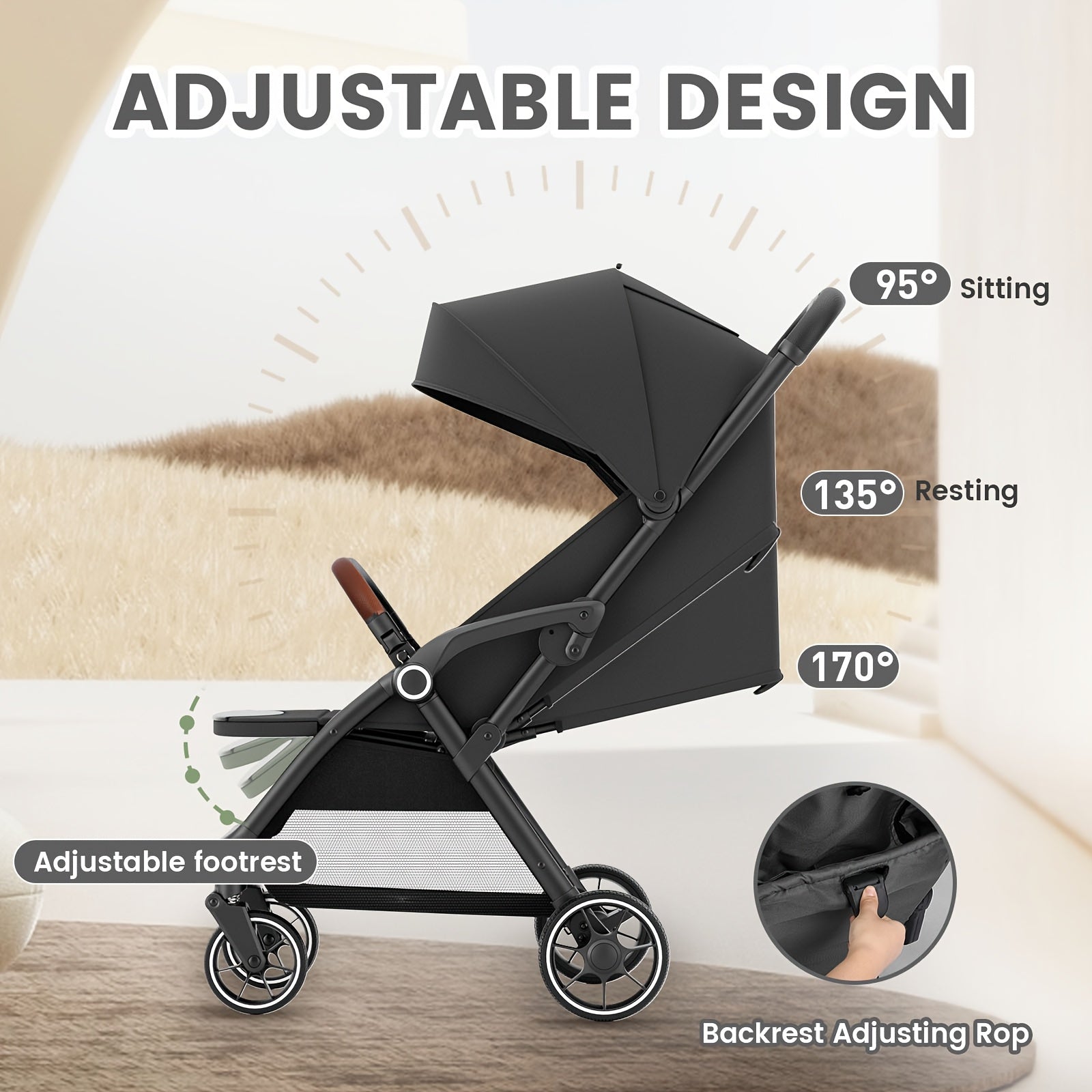 Foldable Travel Stroller for Baby, Reversible Seat