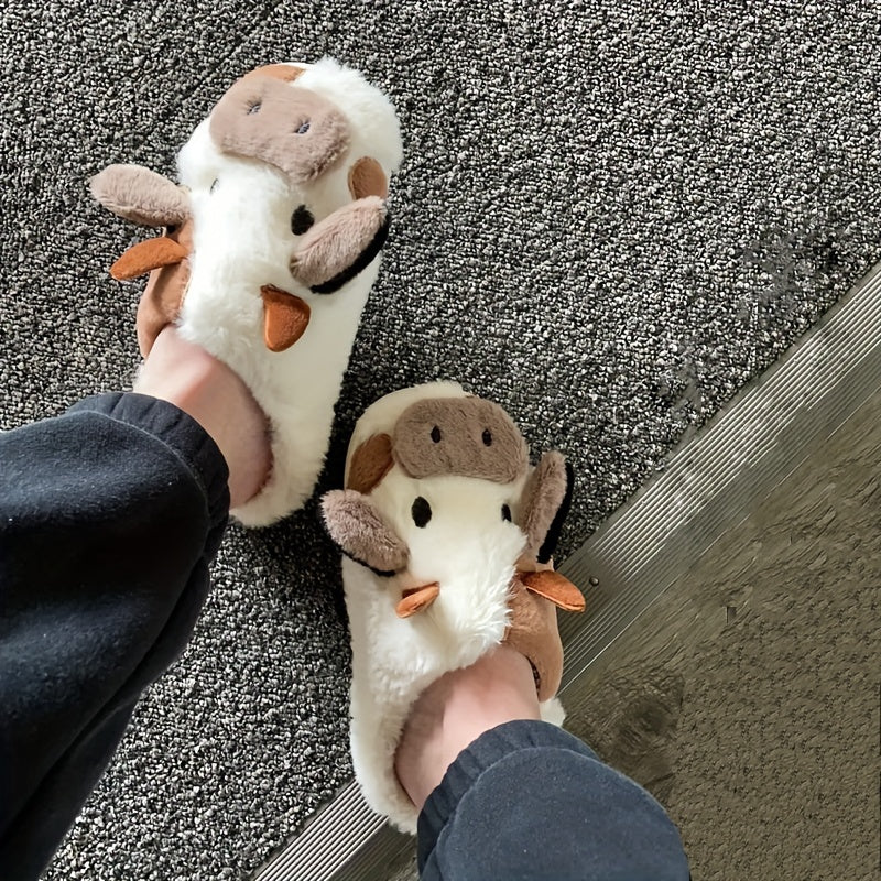 Cute Cow Slippers - Warm Fur Lining For Women