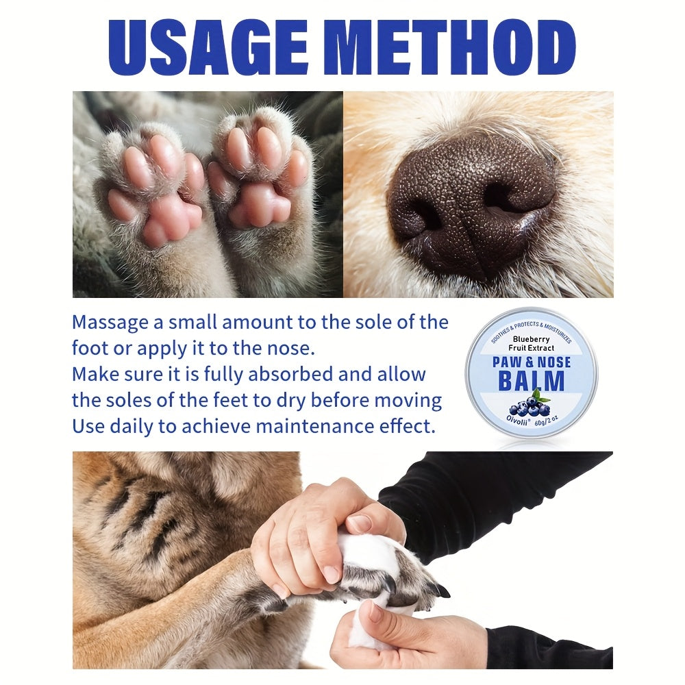 Natural Dog Paw Balm With Blueberry - Protects Paws From Hot Pavement, Wax For Dry Paws & Nose, Canine Paw Moisturizer For Cracked Paws, Cream Butter With Blueberry Scent For Cats & Dogs, Paw Protectors (2 OZ)
