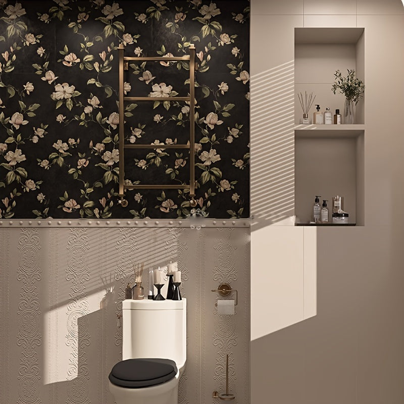 Luxurious Black Waterproof Pre-Painted Floral Wallpaper