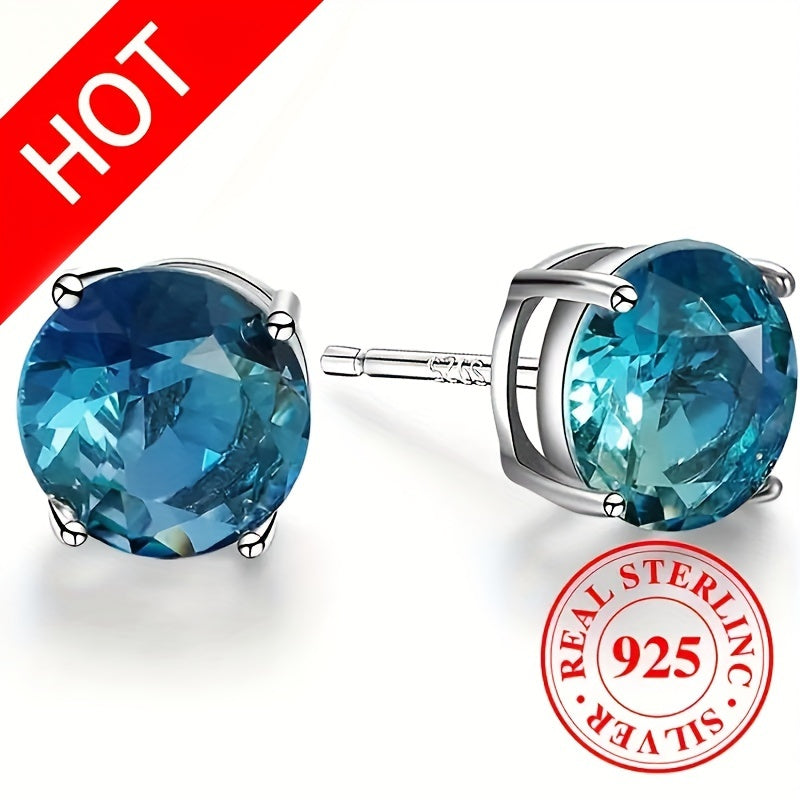 Sterling Silver Earrings, 925 - Boho Style Round Cubic Zirconia Earrings for Women and Teens, Anti-Allergy, Daily & Party Occasion, 1.7g, Everyday Earrings | Bohemian Style Earrings | Cubic Zirconia Earrings