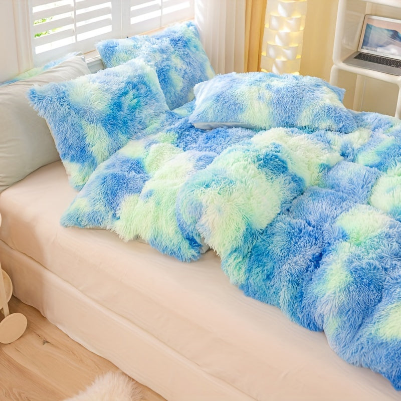3pcs Y2K Tie Dye Plush Duvet Cover Set ( 1 Duvet Cover + 2 Pillowcase), Soft &amp; Warm Bedding Set