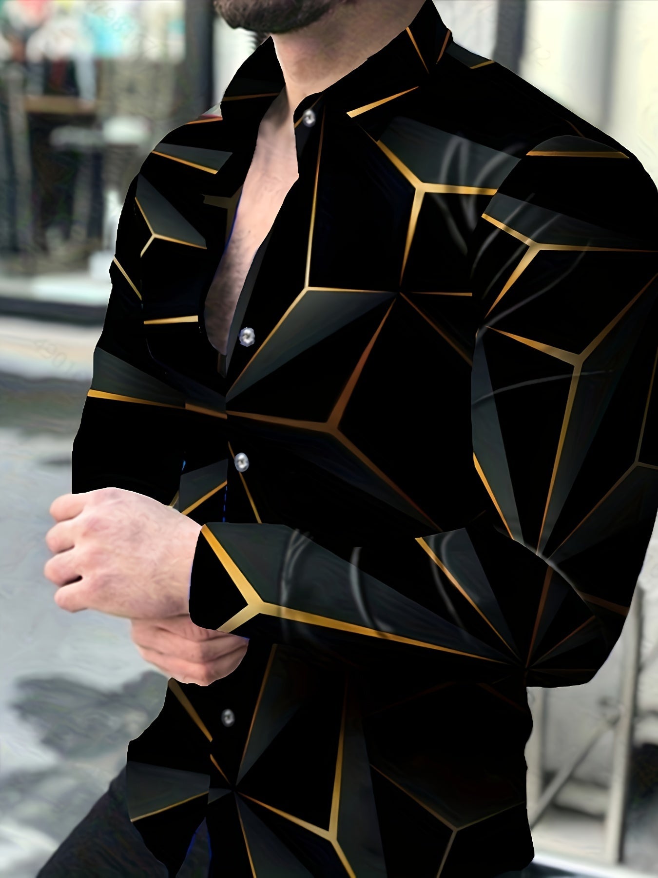 Áo Sơ Mi Nam Dài Tay Họa Tiết Hình Học Độc Đáo