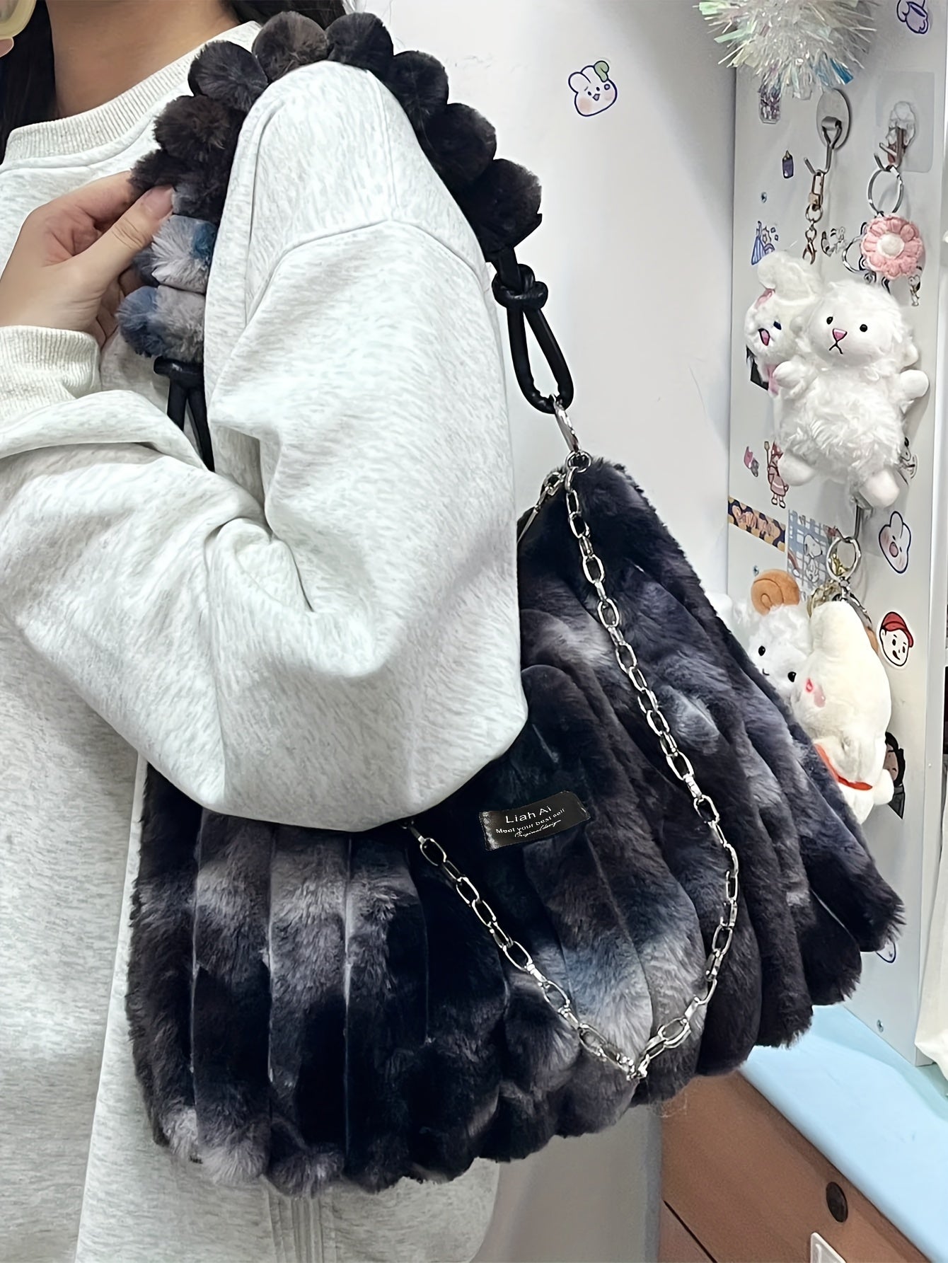 Women's Luxury Soft Fur Handbag Multi-Function Large Size