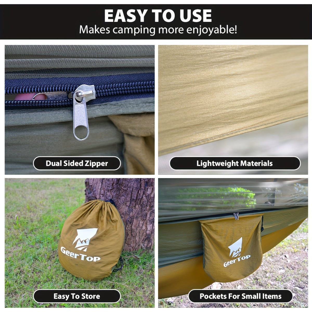 [3-in-1 Hammock] GEERTOP 3-in-1 Outdoor Hammock | Double Sleep Rest Camping Hammock with Mosquito Net Sun Shelter for Backpacking Travel Garden Park - Daisan Mart