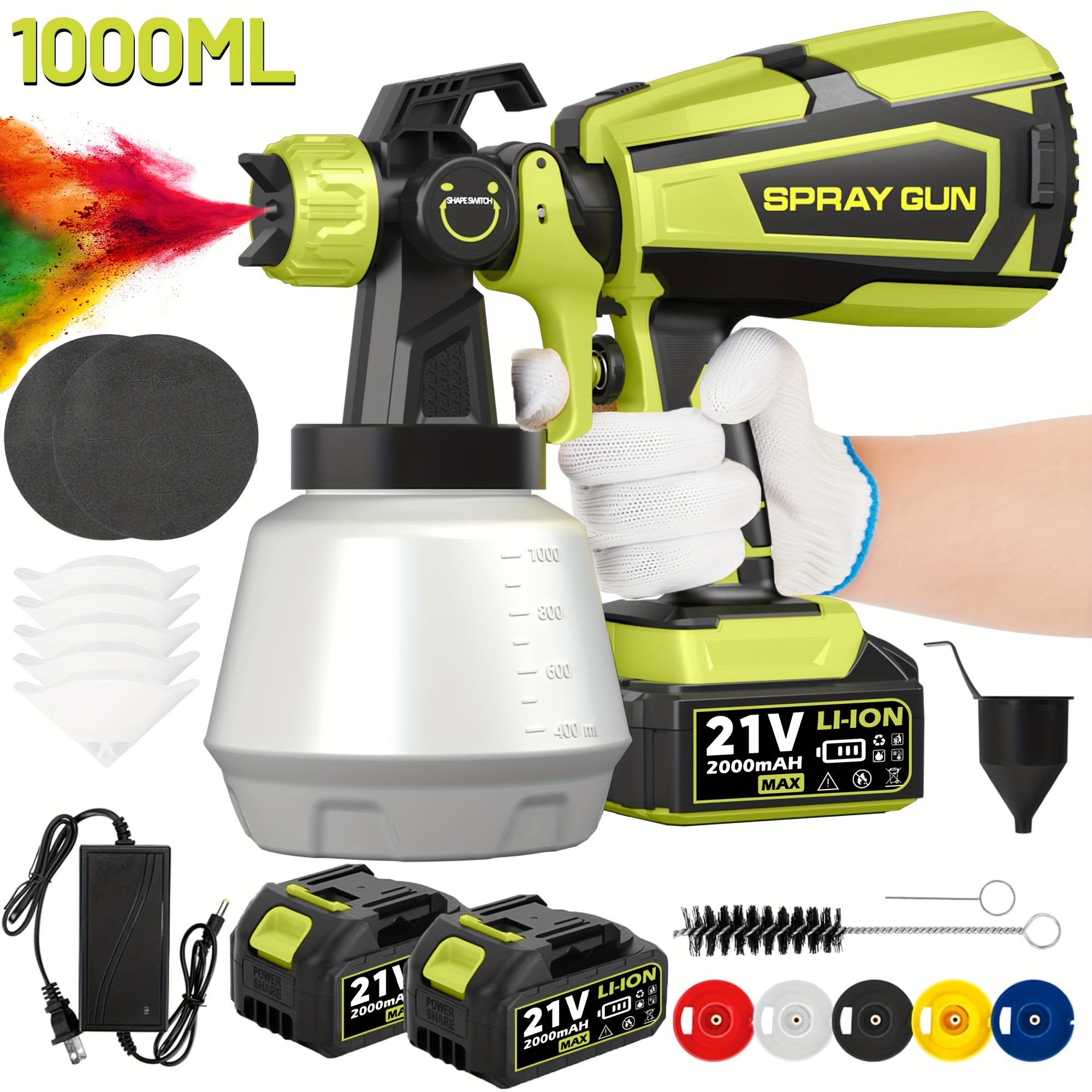 High Pressure Electric Airless HVLP Paint Sprayer with 2 Rechargeable Batteries, 33.81oz Container, Easy to Clean for House Painting Furniture Cabinets Walls Doors Car Repair DIY