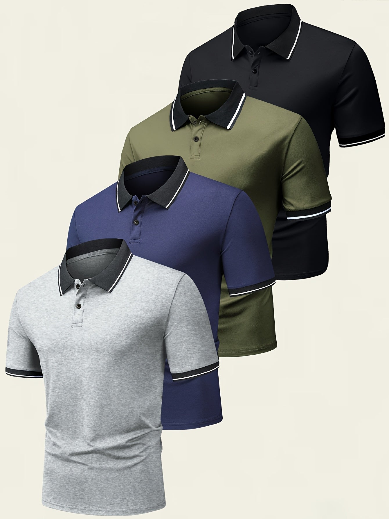 Men's Summer Short Sleeve Sports Shirt, Contrast Trim