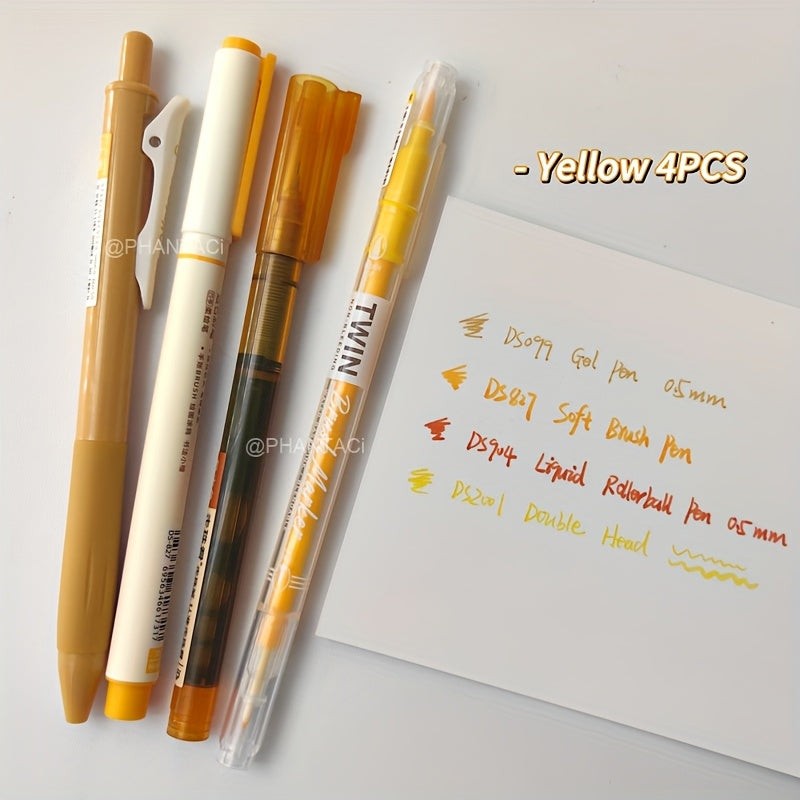 4 Color Calligraphy Brush Pens, Multi-Stroke, 0.5mm Thin Edge