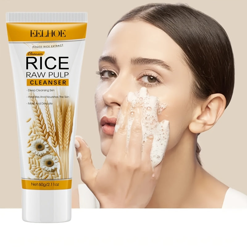 Rice Raw Pulp Foaming Cleanser - 60g |, Alcohol-Free with Hyaluronic Acid &amp; Fresh Scent | Deep Pore Cleansing for Radiant Skin