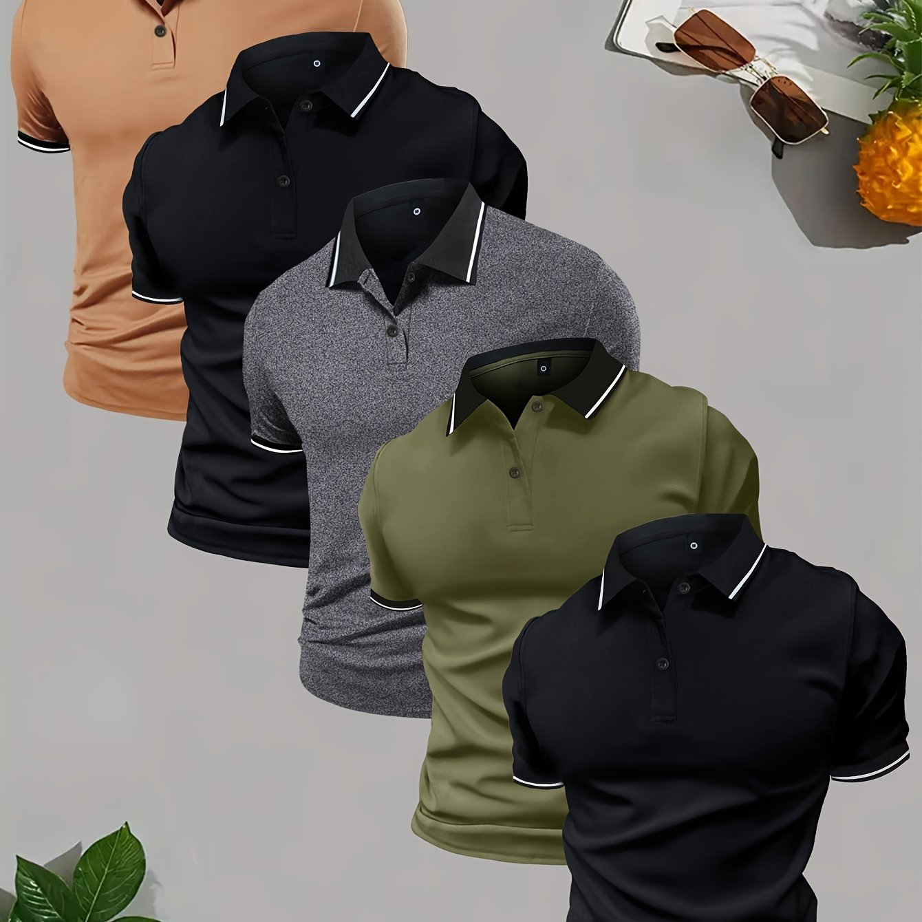 5-Piece Men's Golf Shirt, Cool V-Neck Summer