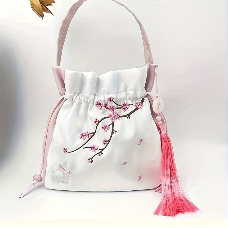 Classic Pink Tassel Embroidered Hanfu Crossbody Bag