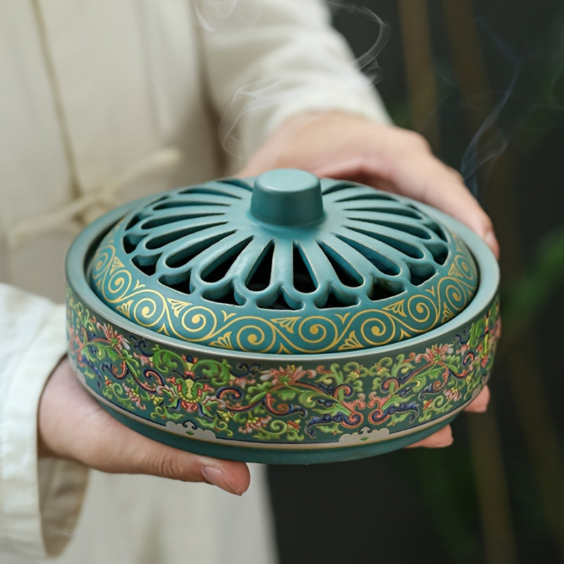 [Extra Large Aromatherapy Burner] 1pc Extra Large Enamel Color Ceramic Incense Burner, Suitable for Sandalwood, Agarwood, Thread Incense, Pagoda Incense, Backflow Incense Plate, Home Decoration, Yoga, Fitness, Coffee Shop Aro