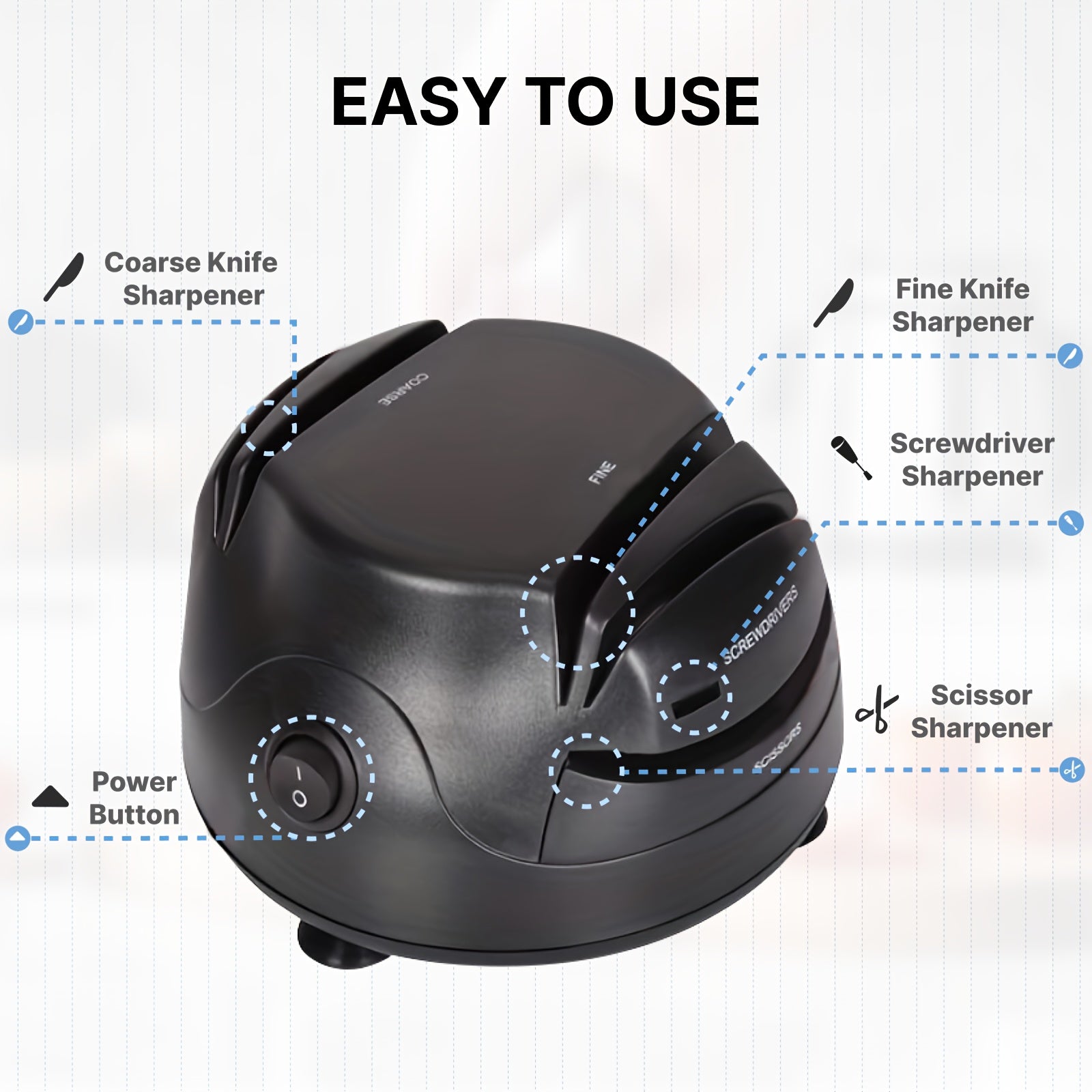 [Professional Knife Sharpener] WANVOAPLS Professional Electric Knife Sharpener 28D-4 Model - 4-Slot Sharpening System, Dual Voltage (36V-100V) with US Plug, ABS Material - Ideal for Kitchen Knives and Utensils | Modern Kitche