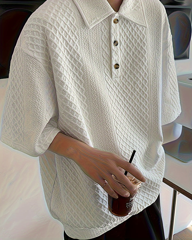 Áo Golf Nam Dáng Rộng, Họa Tiết Hình Học, Tay Ngắn