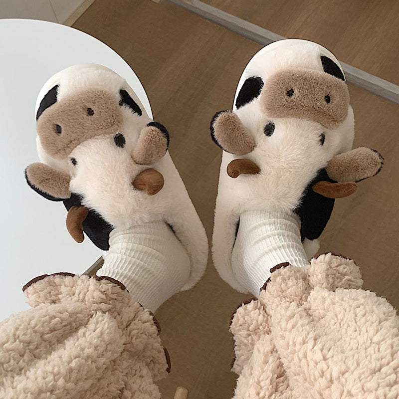 Cute Milk Cow Slippers - Warm &amp; Soft For Women