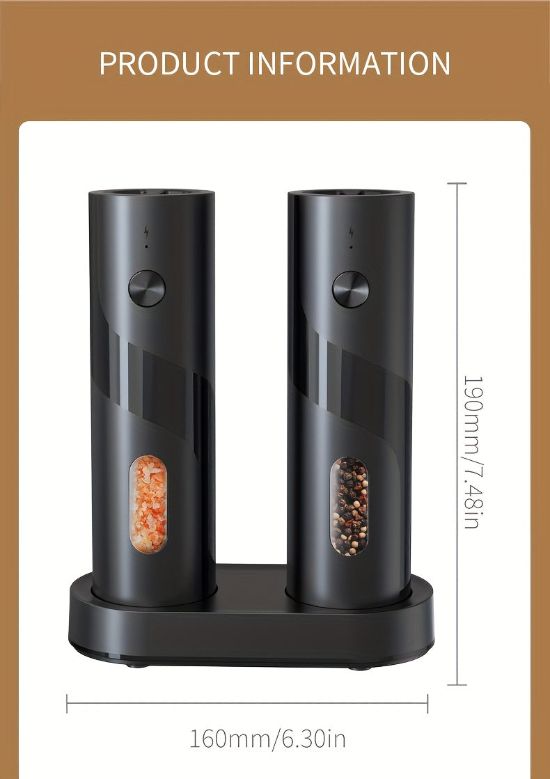 Convenient 2-piece LED automatic electric salt and pepper grinder set