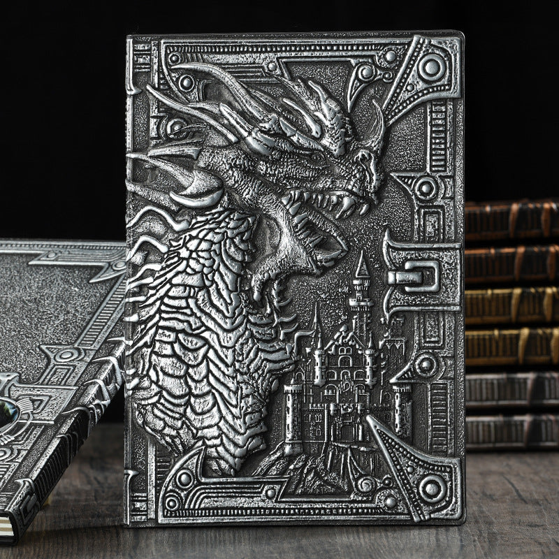 AOXUNDIY Embossed Dragon Journal Notebook, Animal Theme Plain Ruling Writing Pad with 3D Metal Dinosaur Design, Dinosaur Room Decor