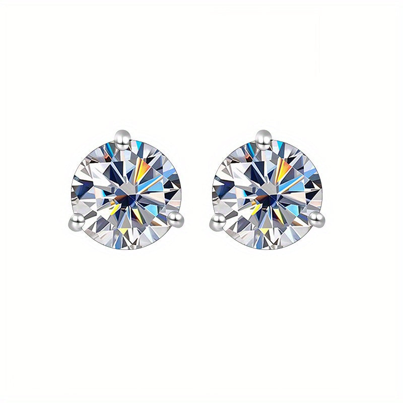 Exquisite 925 Silver 3-Claw Moissanite Shiny Earrings